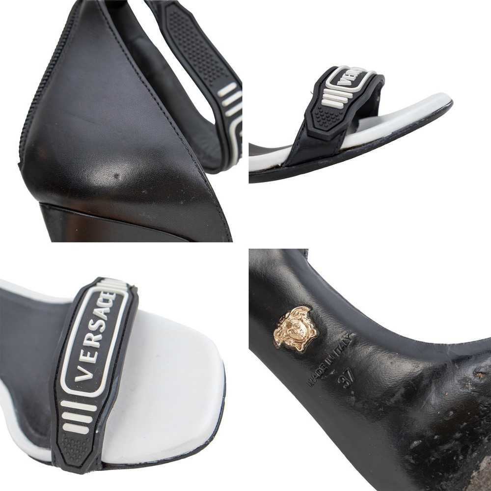 Versace Logo Strap High Heel Sandals Black Leather Ankle Strap US 7 / EU 37 - Picture 12 of 12